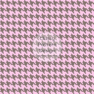 May include: A seamless pattern design featuring a classic houndstooth pattern in shades of pink and brown. The text "Classy Pattern Design" is overlaid on the design, with the words "seamless patterns" below.