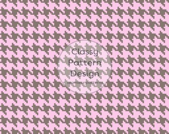 Pink Gray Houndstooth Check Seamless Pattern (Digital Download)