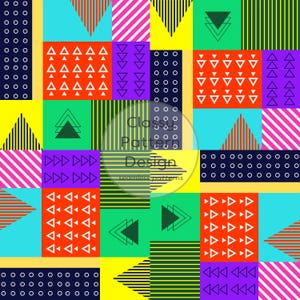 Patchwork Geometric Seamless Pattern, Vivid Rainbow Colors (Digital Download)