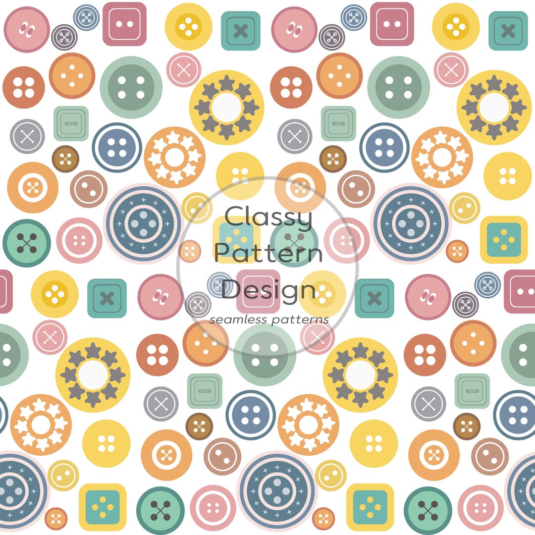 Buttons Pastal Color Buttons Seamless Pattern, Pastel Colors, Various Shapes, Fabric Print ...