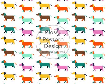 Colorful Dachshund Puppies Seamless Pattern, Vivid Rainbow Colors, Dog Supplies Fabric Print (Digital Download)
