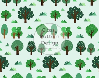 Green Trees and Plants in the Forest  Seamless Pattern (Digital Download)