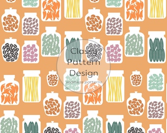 Food In Glass Jar Seamless Pattern, Pastel Orange, Kitchen Dining Room, Home Decor Fabric Print (Digital Download)
