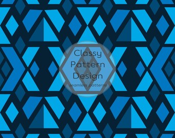 Blue Navy Geometric Seamless Pattern, Vivid Colors Fabric Print (Digital Download)