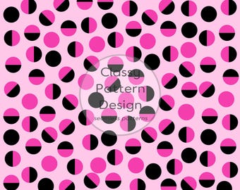 Diseño circular sin costuras, colores negro y rosa, 2 cm de diámetro, ideal para ropa, ropa de cama, manualidades, telas y papel (descarga digital).