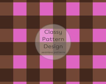 Gingham Checkered Seamless Pattern, 3.8cm, Brown Pink, Clothes Bedding, Fabric Print (Digital Download, 300dpi)