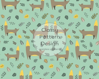 Fox Seamless Pattern, Crafts Fabric Print, Beige Sage Green, Kids Clothes, Home Decor (Digital Download)