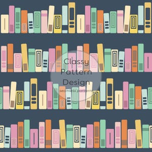 Bookshelf Seamless Pattern, Navy Pastel, Fabric and Paper Print, Living Room Decor (Digital Download)