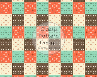 Patchwork Geometric Seamless Pattern, Beige Ivory Mint Orange, Crafts Fabric and Paper Print (Digital Download)
