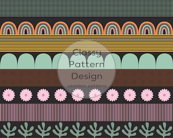 Nahtloses Muster mit Naturlandschaft, Sonne, Regenbogen, Berg, Punkte, Streifen, Natur und Geometrie, Stoffdruck für Kleidung, Bastelarbeiten (Digitaler Download)