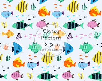 Tropical Fish Seamless Pattern, Under the Sea Fabric Design (Digital Download)