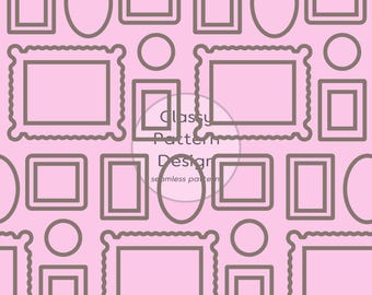 Picture Frame, Simple Line, Pink and Gray, Seamless Pattern Digital Download