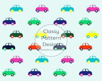 Colorful Toy Car Pattern, Kids Room and Clothes, Seamless Pattern Digital Download(300DPI)