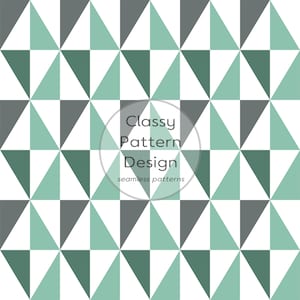 May include: A geometric pattern design with repeating triangles in grey, teal, and white. The design includes the text "Classy Pattern Design" and "seamless patterns" within a circular graphic.