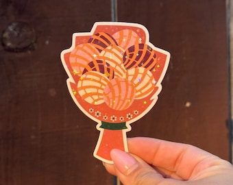 Concha Bouquet Sparkle Sticker Spanish Flower Latin Sticker Concha Sparkle Sticker for Water Bottle Stickers Spanish Latina Gift idea