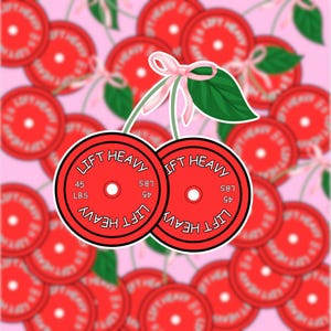 Lift Heavy Cherry Gym motivation sticker||Gym girl| for water bottles,  laptops, tablets , cute waterproof fitness sticker|| 45lb Plate