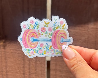 Floral Gym Girl Dumbbell  CLEAR STICKER||Gym girl| for water bottles,  laptops, tablets , cute waterproof fitness sticker|| cute dumbbell