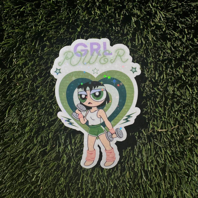 Gym Girl power sticker|| Gym stickers||Cute sparkle stickers ppg||Sticker for water bottles, laptops, tablets Green GRL Power