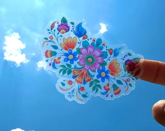 Pegatina con estampado de flores, pegatina transparente con flores españolas, pegatina de flores para botellas de agua, pegatinas españolas, pegatinas latinas transparentes