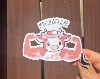 Pegatina de vaca Mooscular, Bullking Gym, chica de gimnasio, pegatina divertida y adorable, compañera de gimnasio, para portátiles, botellas de agua, pegatina de fitness impermeable.