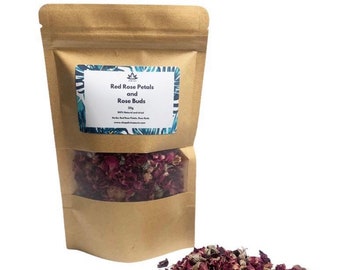 Dried Red Rose Petals & Buds – Ritual Bath Herbs (20g)