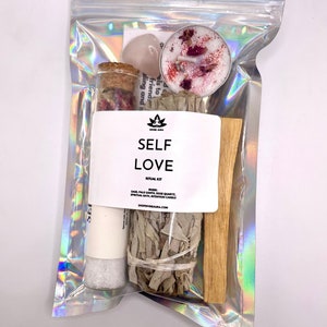 May include: Self Love Ritual Kit with sage, palo santo, rose quartz, and a spiritual bath intention candle.  ShopDivineAura.com