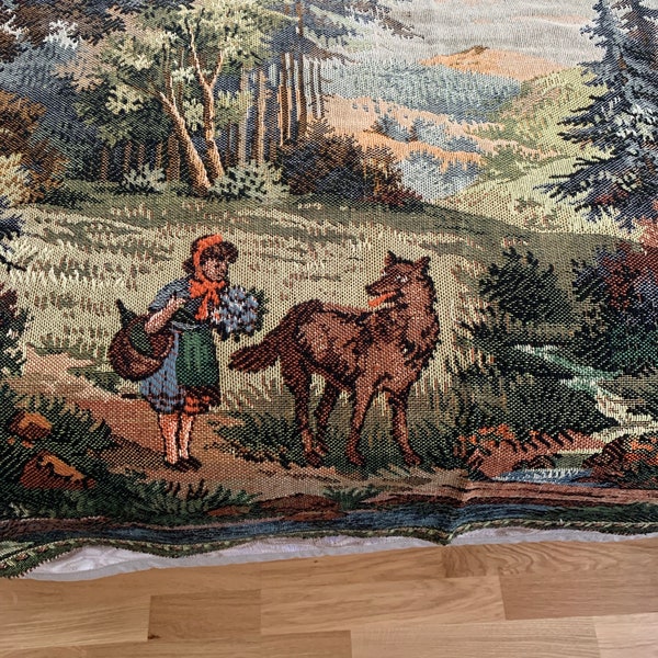 Vintage Little Red Riding Hood Tapestry – German Cotton Wall Hanging