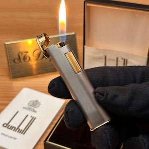 Vintage 1970 Dunhill Dress Lighter: Palladium & Gold Finish, with Box