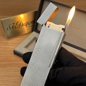 Vintage 1970 St Dupont ligne 1 wczesna wersja srebrne wykończenie Diamond Head zapalniczka stołowa