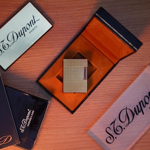 Vintage 1980 St Dupont Ligne 1 Heavy 24k Gold Finish Small Size famous Diamond Head Pattern / Full Set with box and document