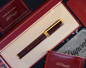 Vintage S.T. Dupont Fountain Pen: 24k Gold Finish, 18k Gold Nib