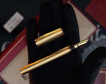 Vintage St Dupont Luxury 24k Gold Finish 18k Solid Gold Nib M Fountain Pen