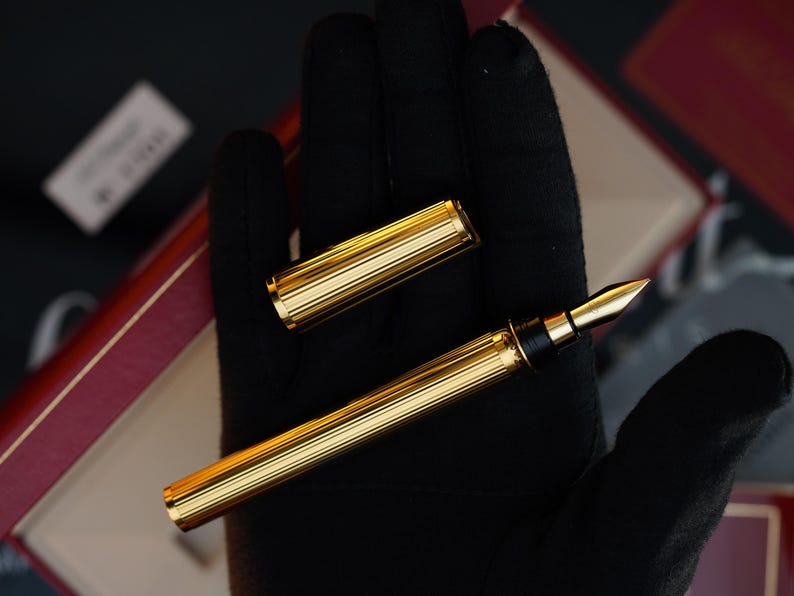 Vintage St Dupont Luxury 24k Gold Finish 18k Solid Gold Nib M Fountain Pen