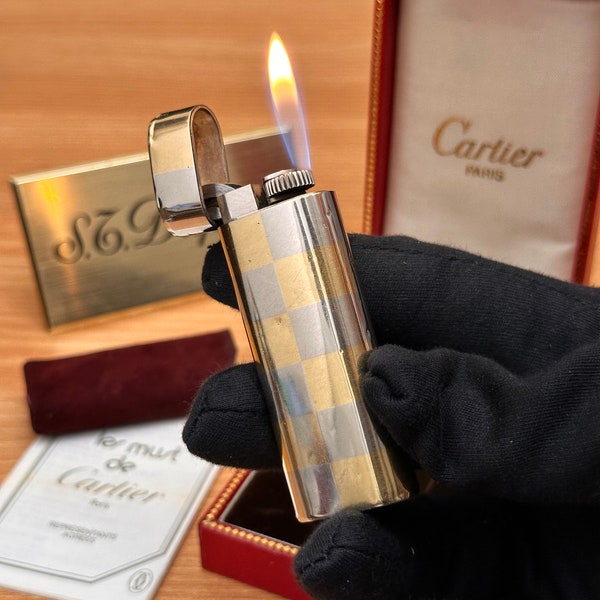 Vintage 1970 Rare Cartier Solid Gold & Silver body  \ with box and s Cartier lighter cover \ working perfect