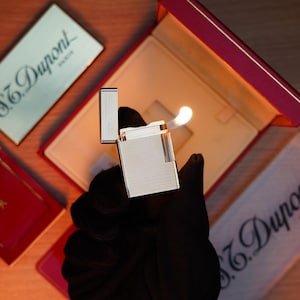 Vintage St Dupont Ligne 1 Heavy 24k Gold Finish Small Size micro Diamond Head rare Pipe Flame / with box and document