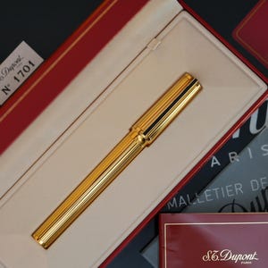 Vintage St Dupont Luxury 24k Gold Finish 18k Solid Gold Nib M Fountain Pen