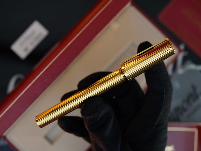 Vintage St Dupont Luxury 24k Gold Finish 18k Solid Gold Nib M Fountain Pen