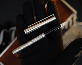 Vintage S.T. Dupont Solid Silver Fountain Pen: 18k Gold Nib