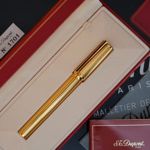 Vintage St Dupont Luxury 24k Gold Finish 18k Solid Gold Nib M Fountain Pen