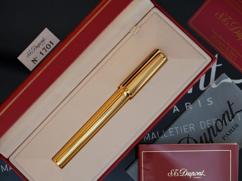 Vintage St Dupont Luxury 24k Gold Finish 18k Solid Gold Nib M Fountain Pen