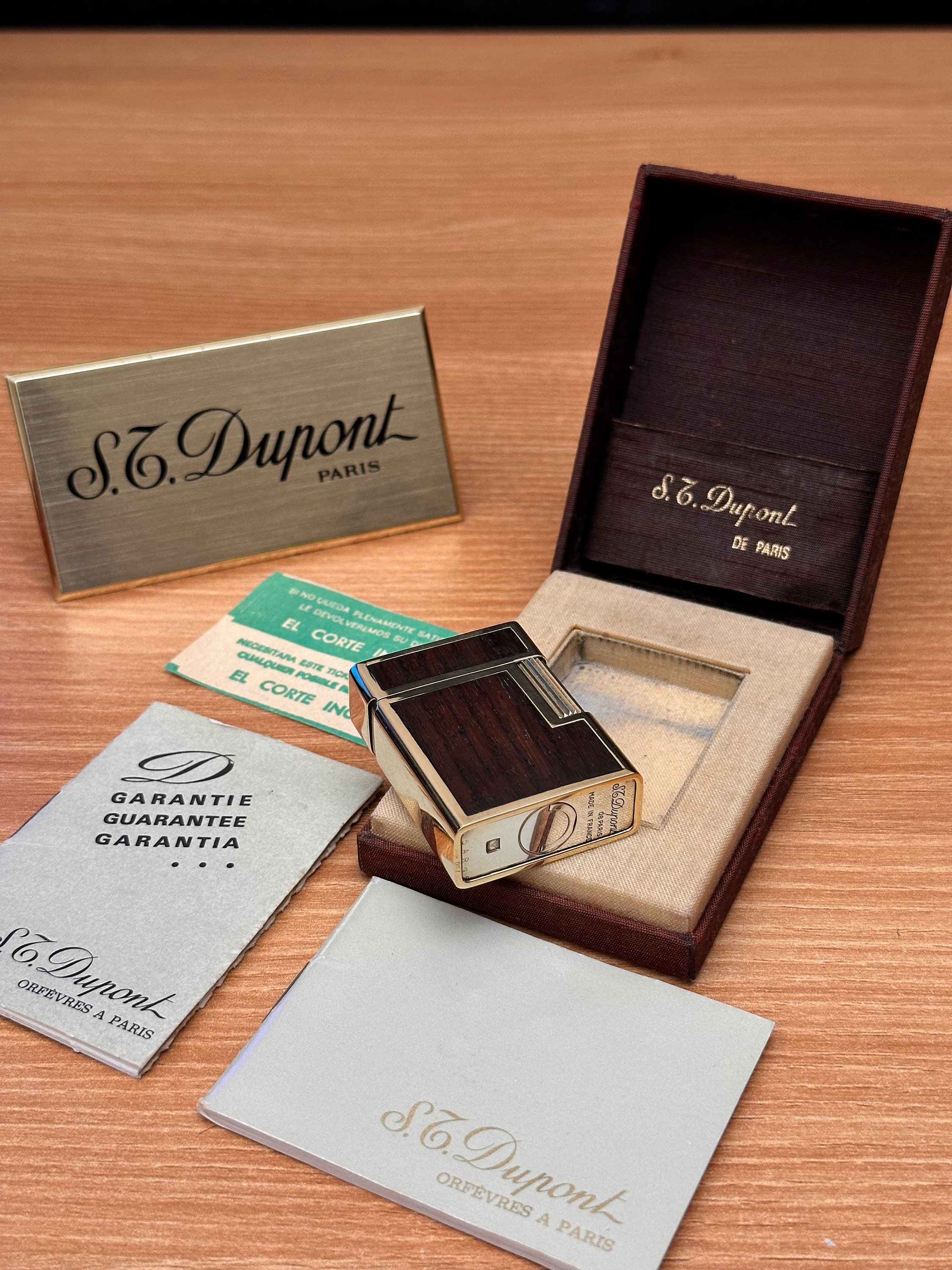 Vintage 1970 St Dupont Solid 18k Gold and Real Wood With 750