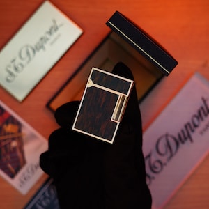 Vintage 1970 St Dupont Ligne 2 Heavy Gold Finish and real Wood Lacquer Medium Size / With box and document