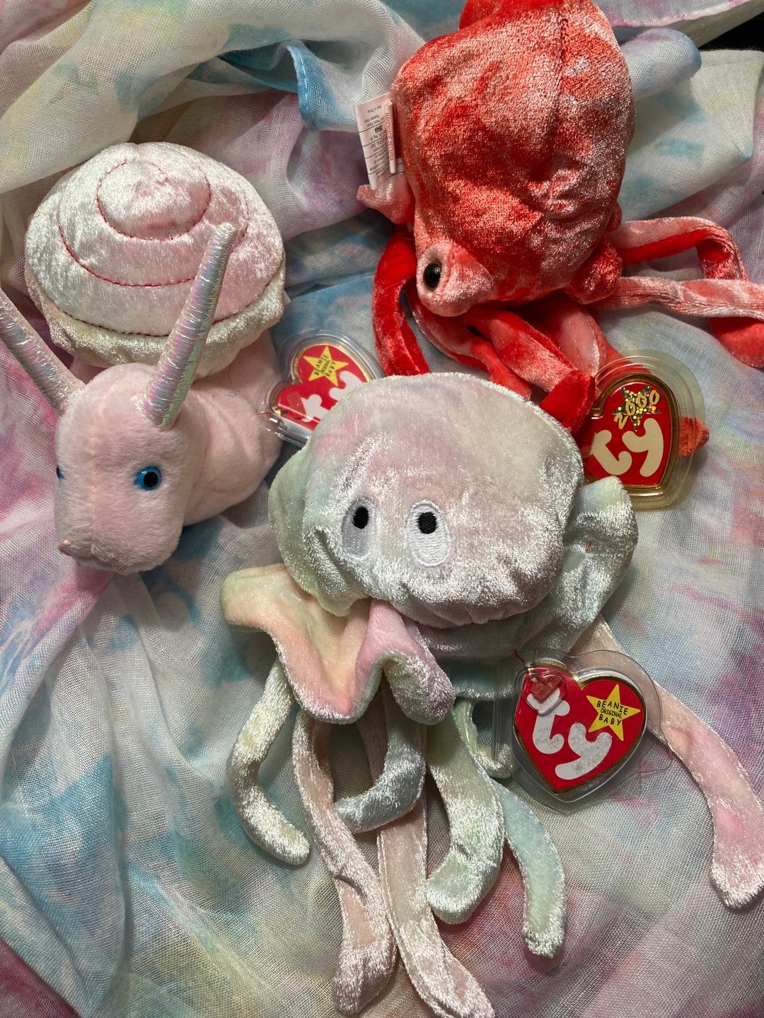 Ty 2000 Beanie Babies Goochy Jellyfish Swirly Snail 1999 Etsy