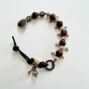 Gemstone and Crystal Beaded Bracelet with Button Leather Closure