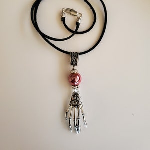 Halloween Necklace, Skeleton Hand Necklace, Black Suede Necklace, Halloween Pendant Necklace, Pendant Necklace, Silver Pendant Necklace