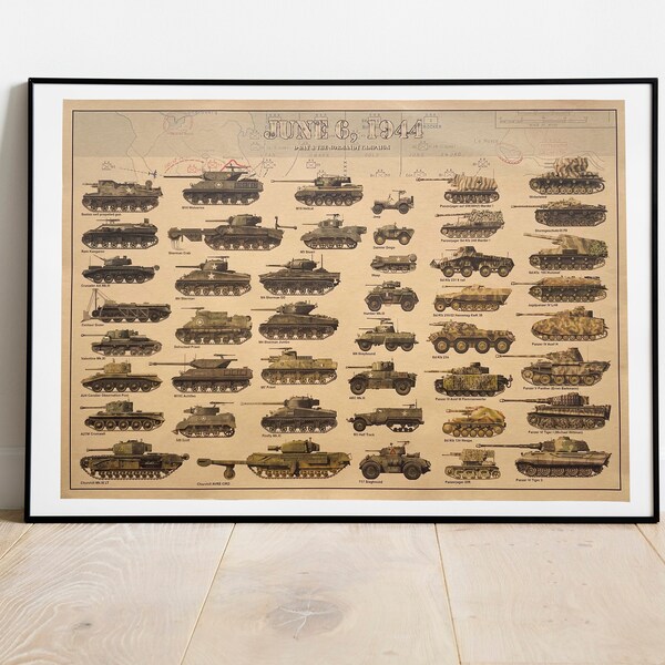 D-Day Tank Poster - June 6 World War Two Poster - 1944 WW2 Tank Print - World War 2 Tank Wall Art - WW2 Poster 51.5cm x 36cm