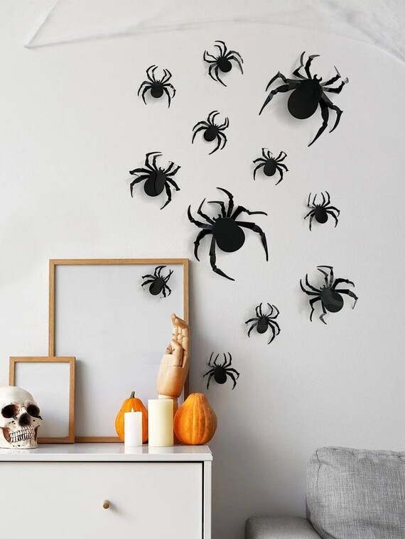 12pcs set Wall Sticker Spider Print Creepy Decor Three Dimensional Diy ...