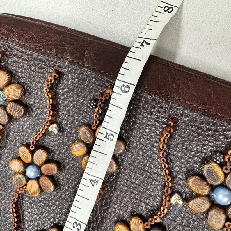 Brighton Vintage Braun Leder Holz Perlen Crossbody Handtasche Geldbörse Boho Tasche Bild 8