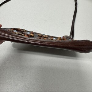 Brighton Vintage Braun Leder Holz Perlen Crossbody Handtasche Geldbörse Boho Tasche Bild 3