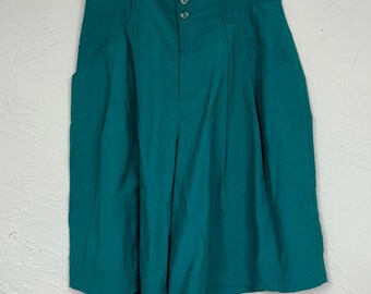 Vintage First Issue Petrol Ultra High Waisted Plissee Wide Leg Shorts Damen 6